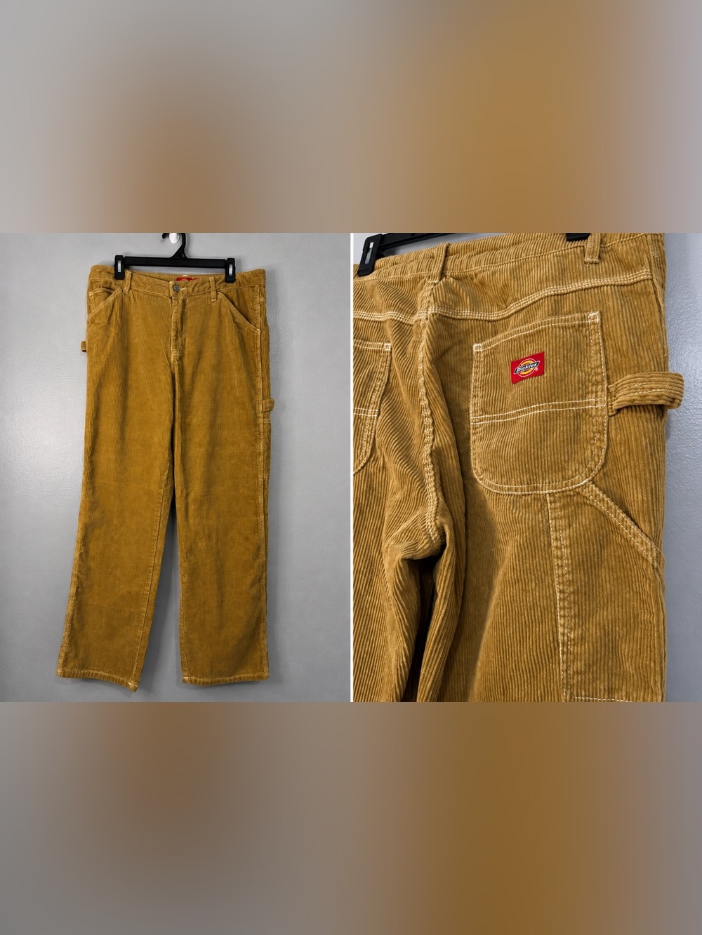Y2K Dickies Corduroy Carpenter Pants Brown Juniors Women 11/30 Utility Workwear